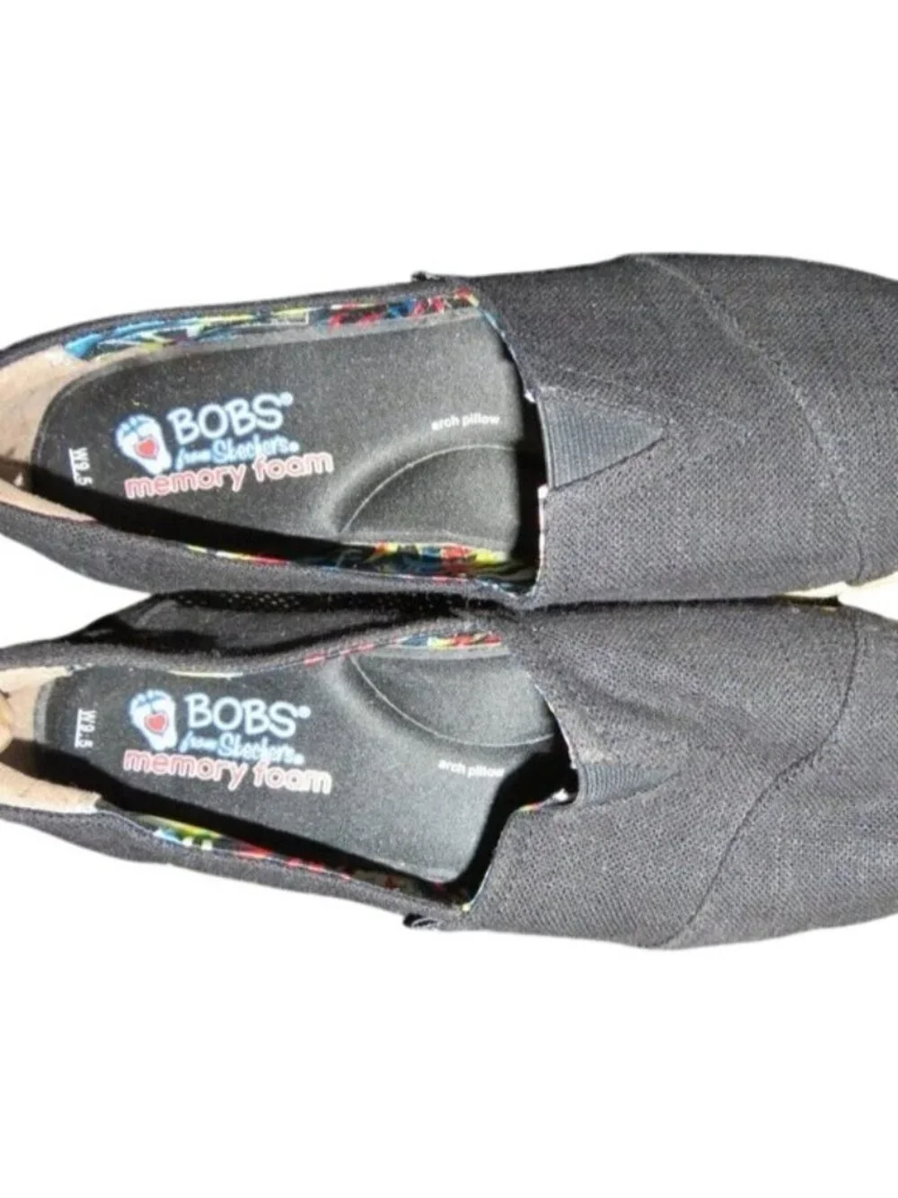Bob's from Skechers Black Canvas Slip On Espadrilles Memory Foam arch pillows